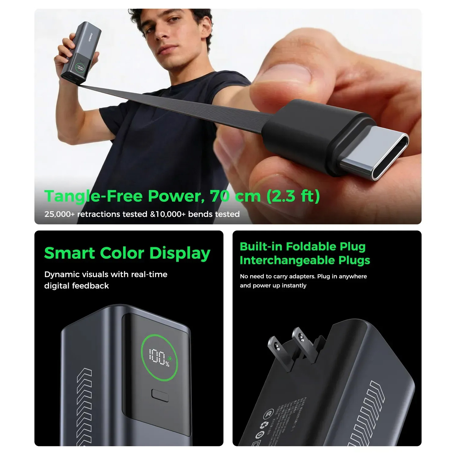 Повербанк CHOETECH B1012 CCC Certified 1xUSB-C, 1xUSB-A, with built-in cable USB-C, 100W 20000mAh