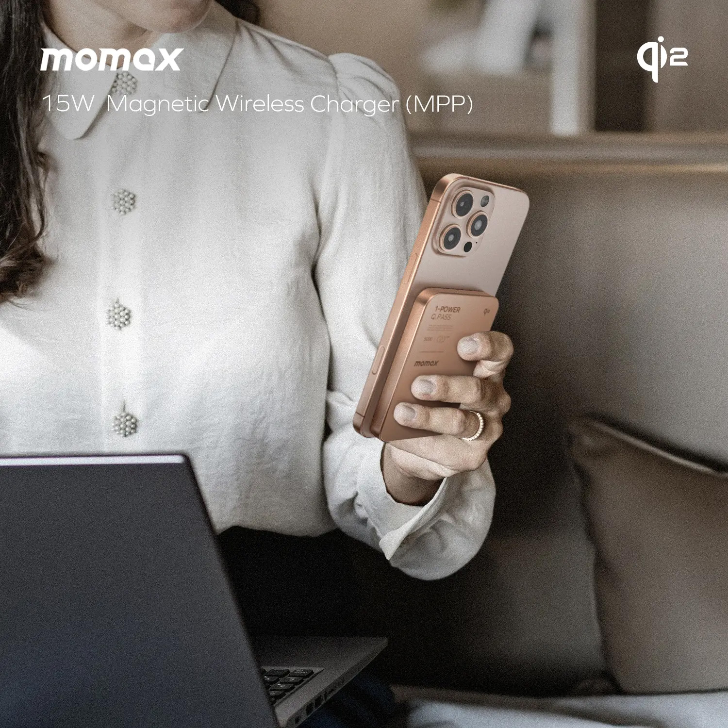 Повербанк MagSafe MOMAX 1-Power Q.Pass Qi2 20W 5000mAh Sandstone (IP129Q2L2)