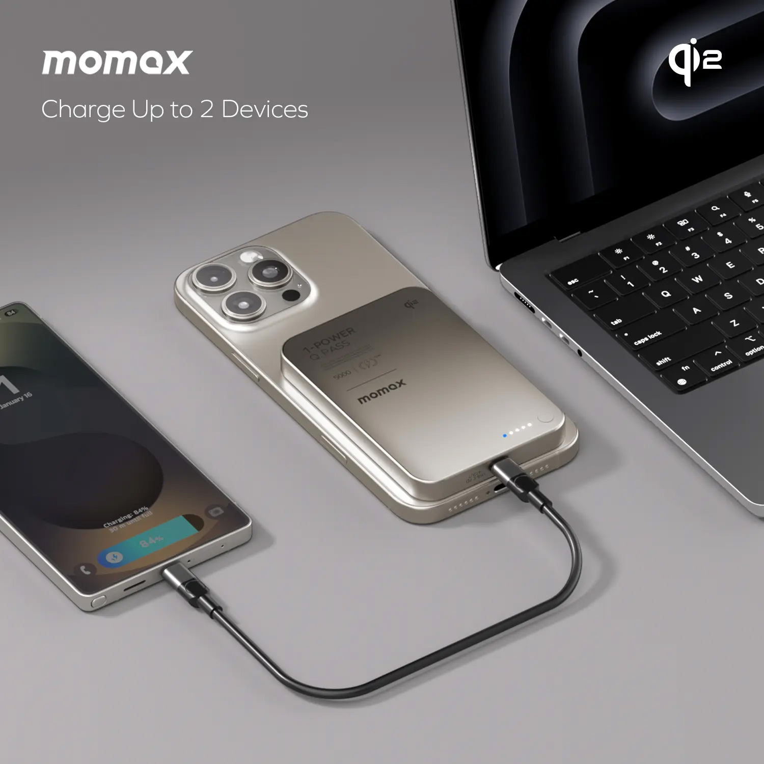 Повербанк MagSafe MOMAX 1-Power Q.Pass Qi2 20W 5000mAh Titanium (IP129Q2L)