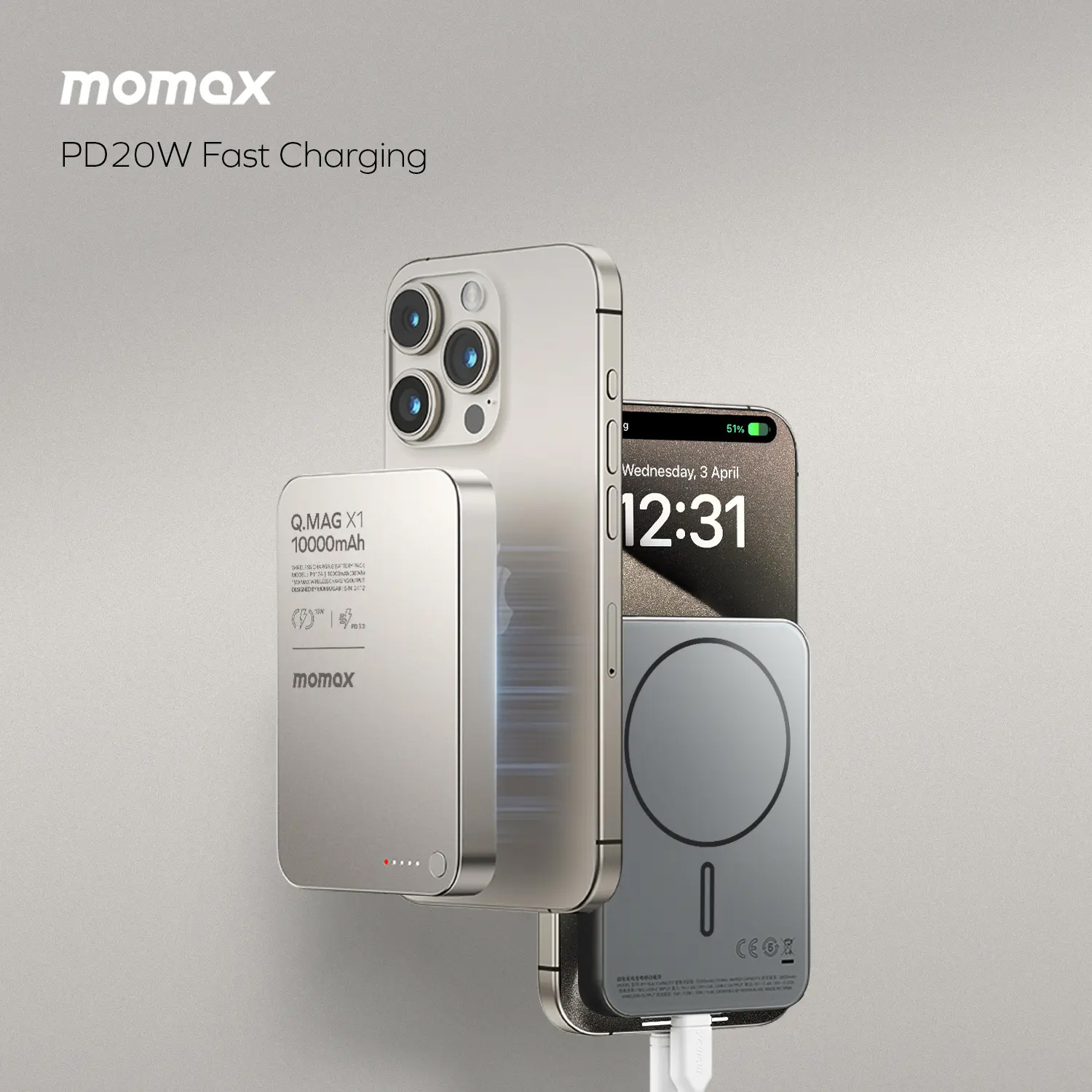Повербанк MagSafe MOMAX Q.Mag X1 20W 10000mAh Titanium (IP117AE)