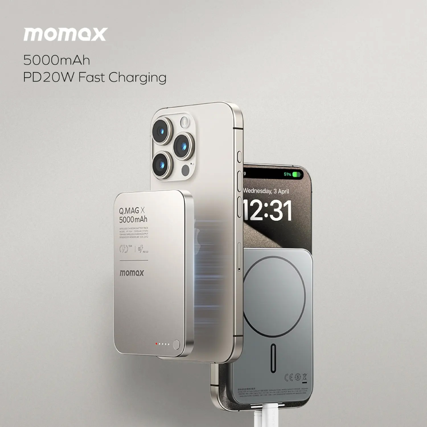 Повербанк MagSafe MOMAX Q.Mag X 20W 5000mAh Sandstone (IP116AL2)