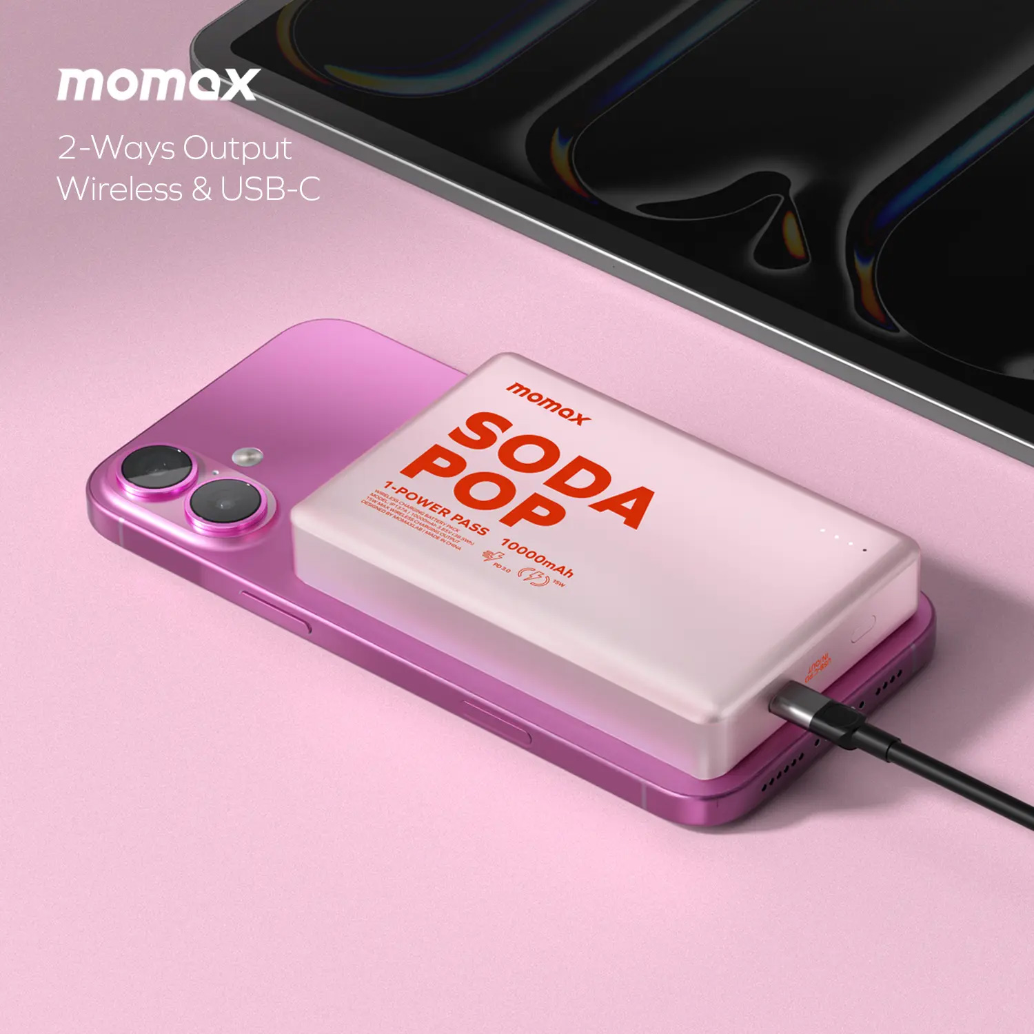Повербанк MagSafe MOMAX 1-Power Pass Power Bank 20W 10000mAh Pink (IP137AP2)