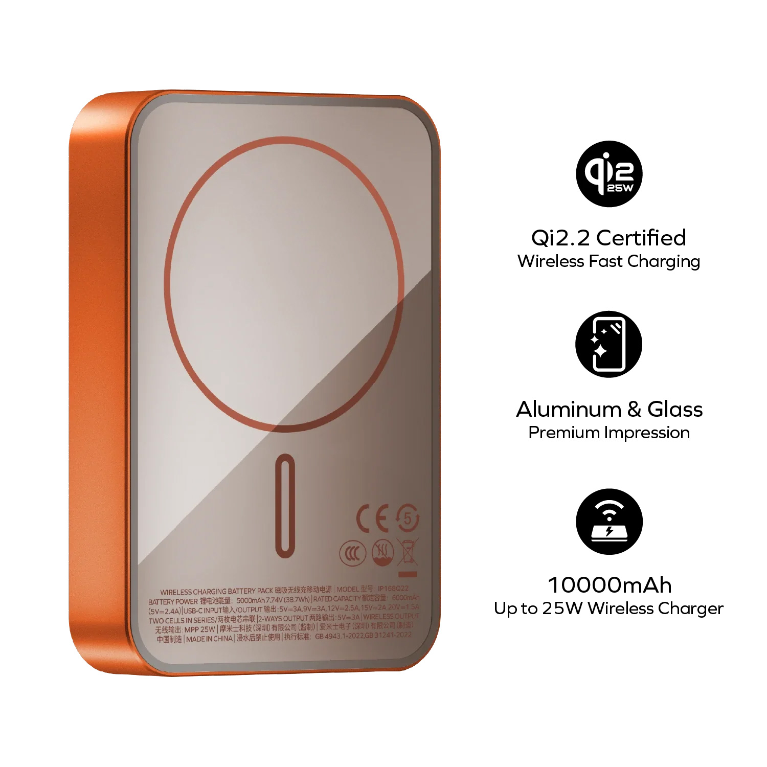 Повербанк MagSafe MOMAX 1-Power Q.Pass² Qi2 25W 10000mAh Solar Orange (IP168Q22M)