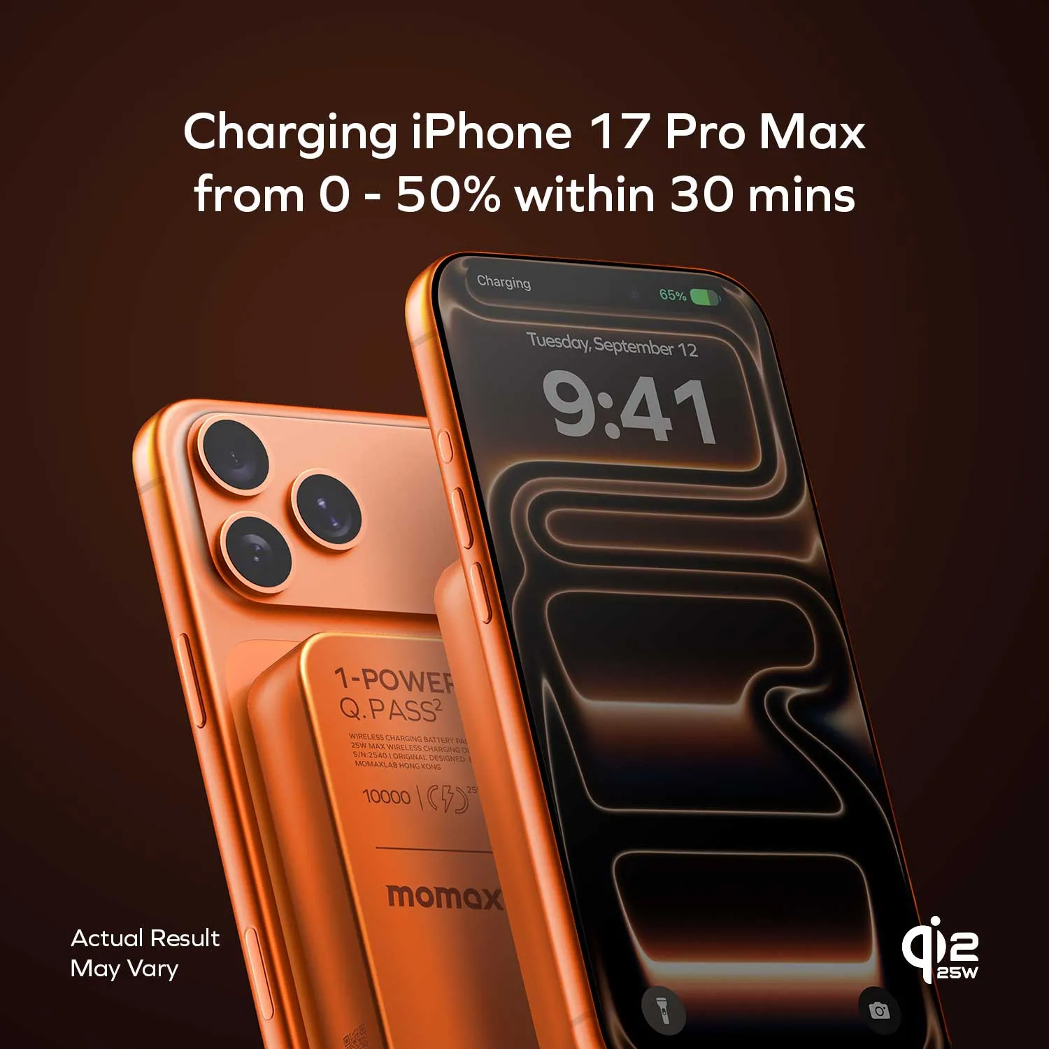 Повербанк MagSafe MOMAX 1-Power Q.Pass² Qi2 25W 10000mAh Solar Orange (IP168Q22M)