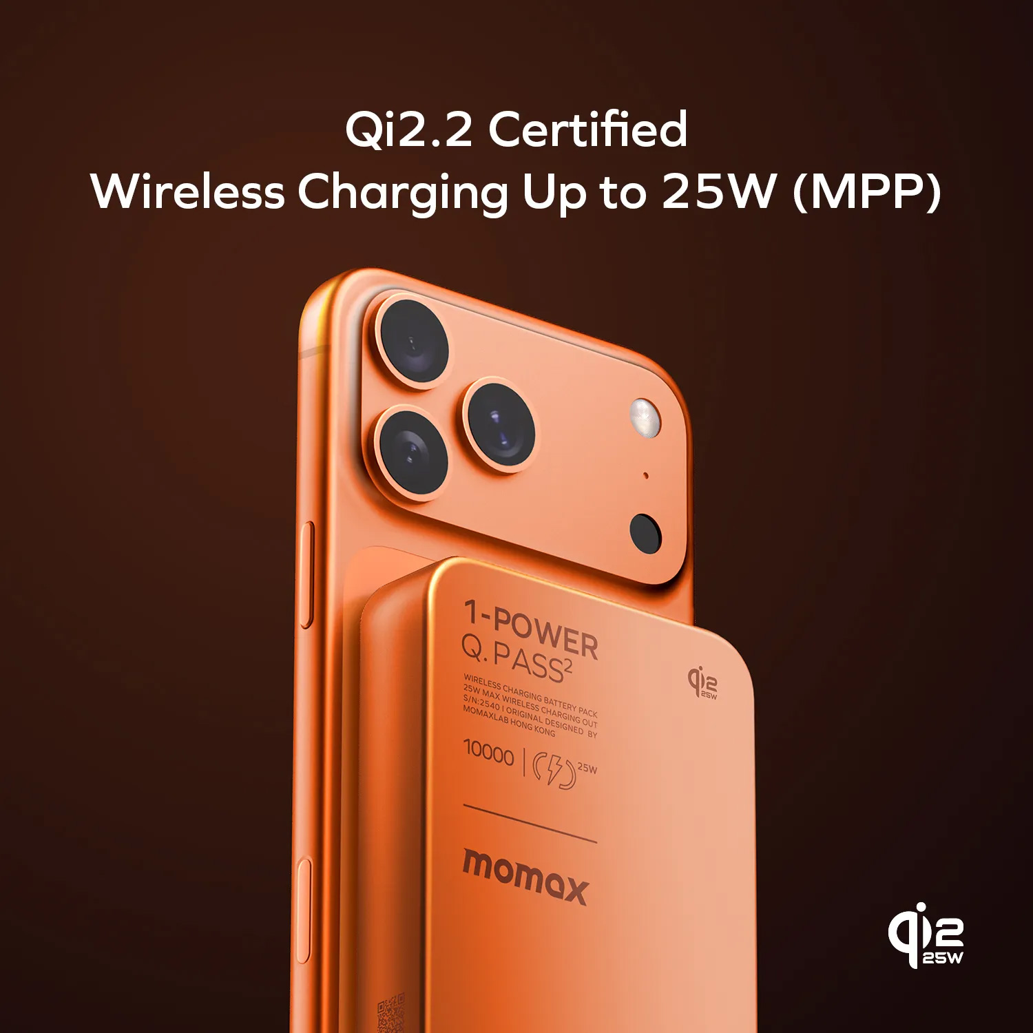 Повербанк MagSafe MOMAX 1-Power Q.Pass² Qi2 25W 10000mAh Solar Orange (IP168Q22M)