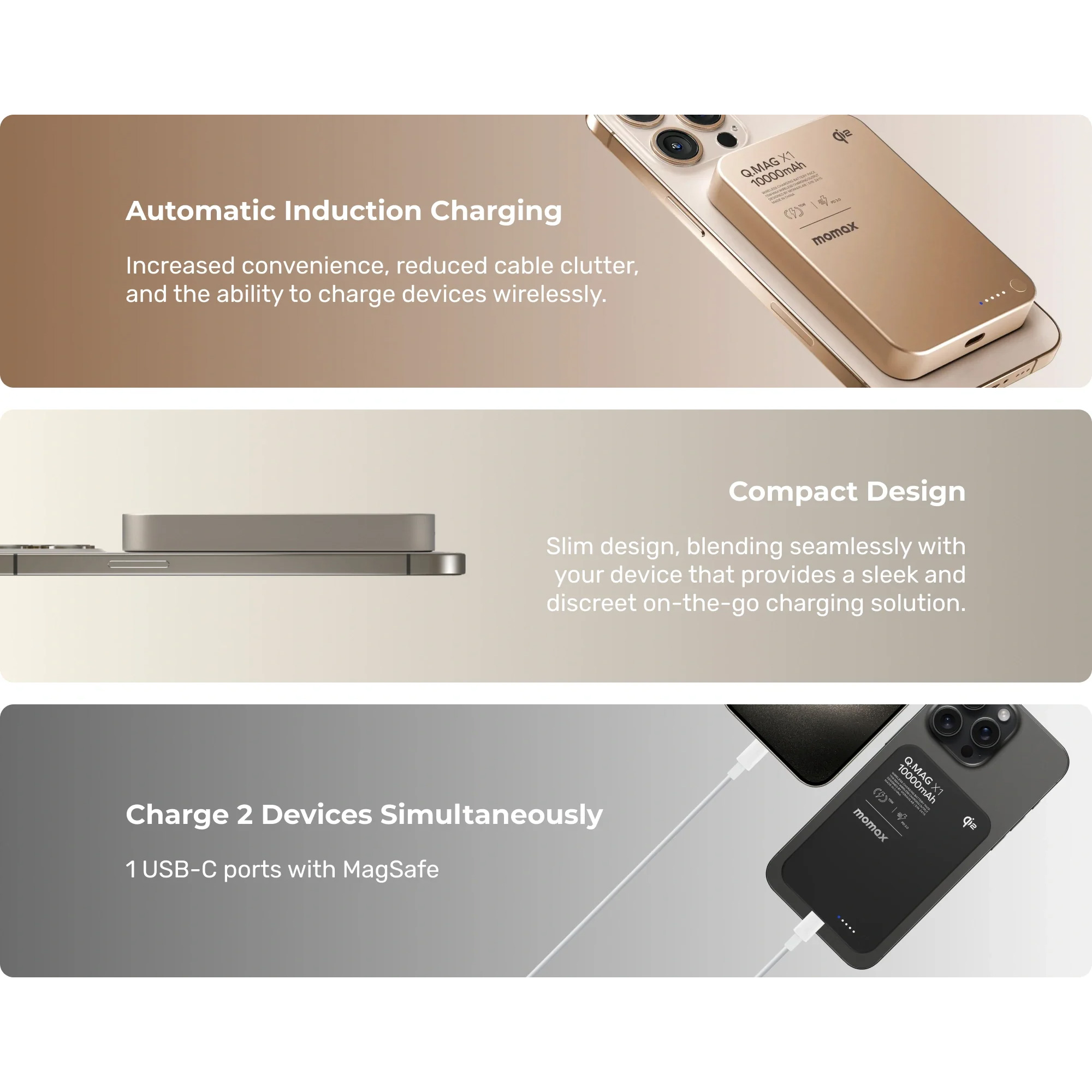 Повербанк MagSafe MOMAX Q.Mag X1 Qi2 20W 10000mAh Black (IP136AQ2D)