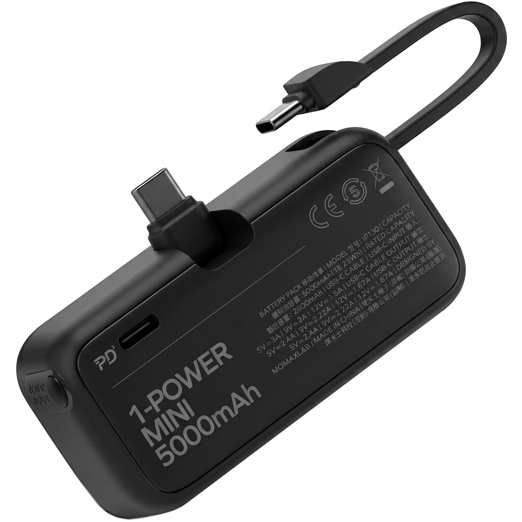 Повербанк MOMAX 1-Power Mini 3-in-1 20W 5000mAh Black (IP130D)
