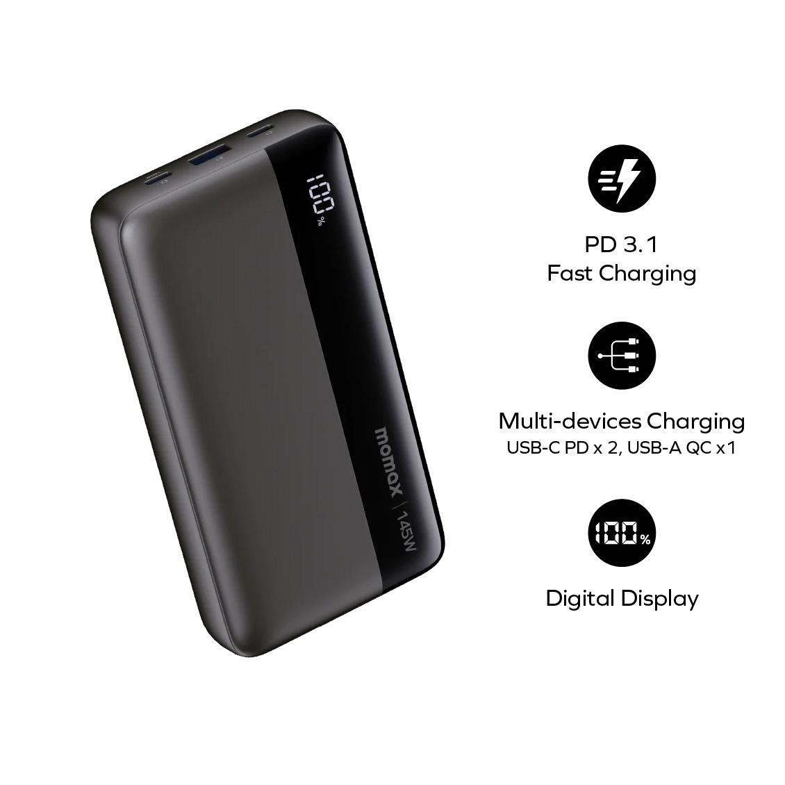 Повербанк MOMAX 1-Power Ultra 145W 25000mAh Black (IP150D)