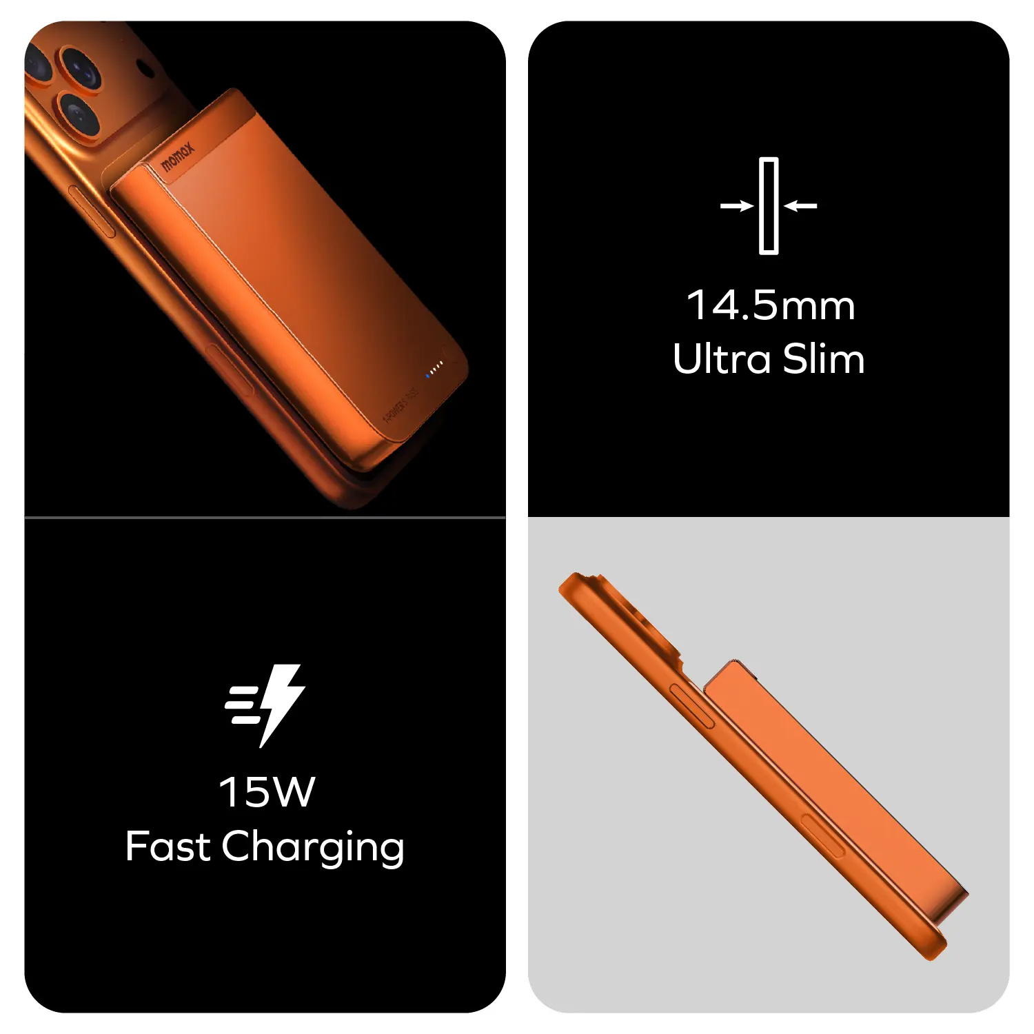 Повербанк с беспроводной зарядкой MOMAX 1-Power S.Pass Qi2 30W 10000mAh Orange (IP162Q2M)
