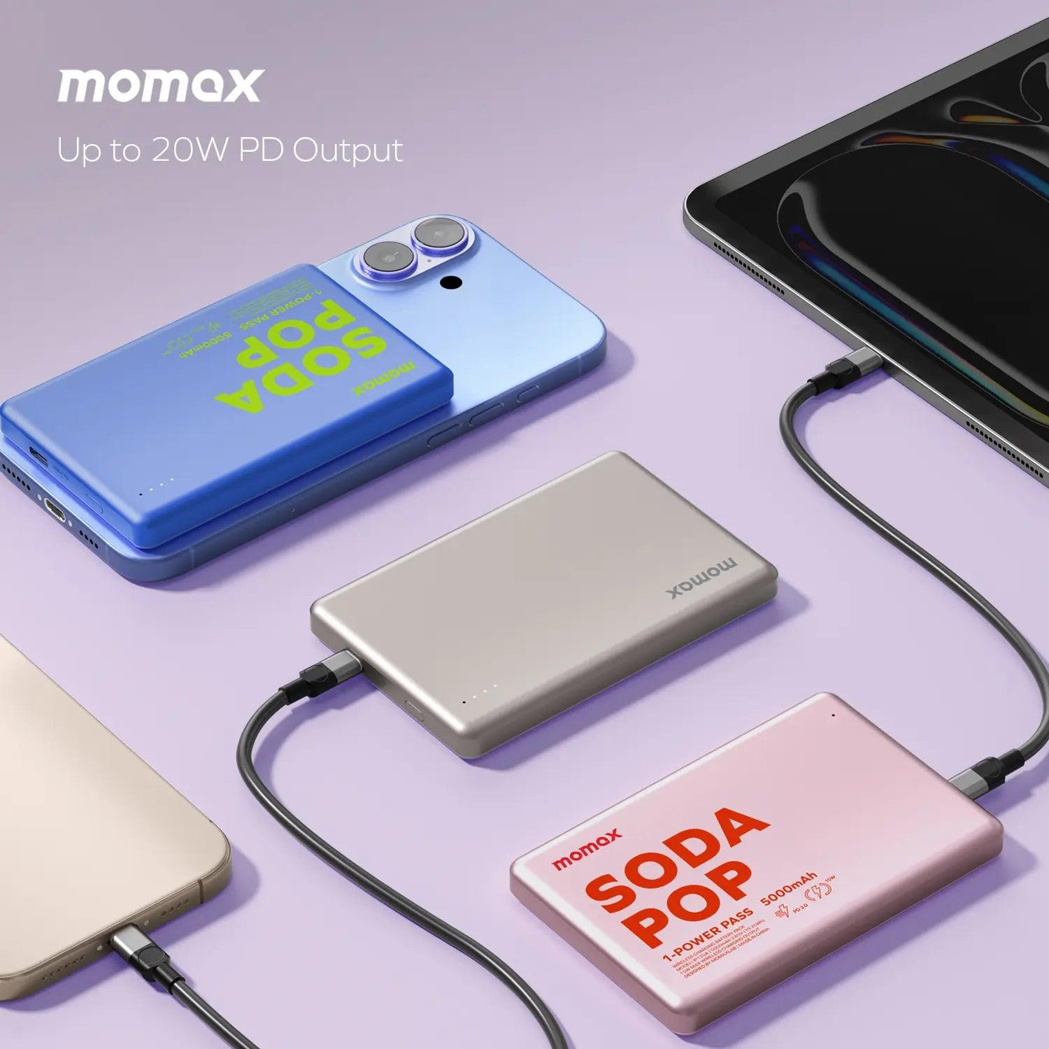 Повербанк с беспроводной зарядкой MOMAX 1-Power Pass Power Bank 20W 5000mAh Blue (IP135AB2)