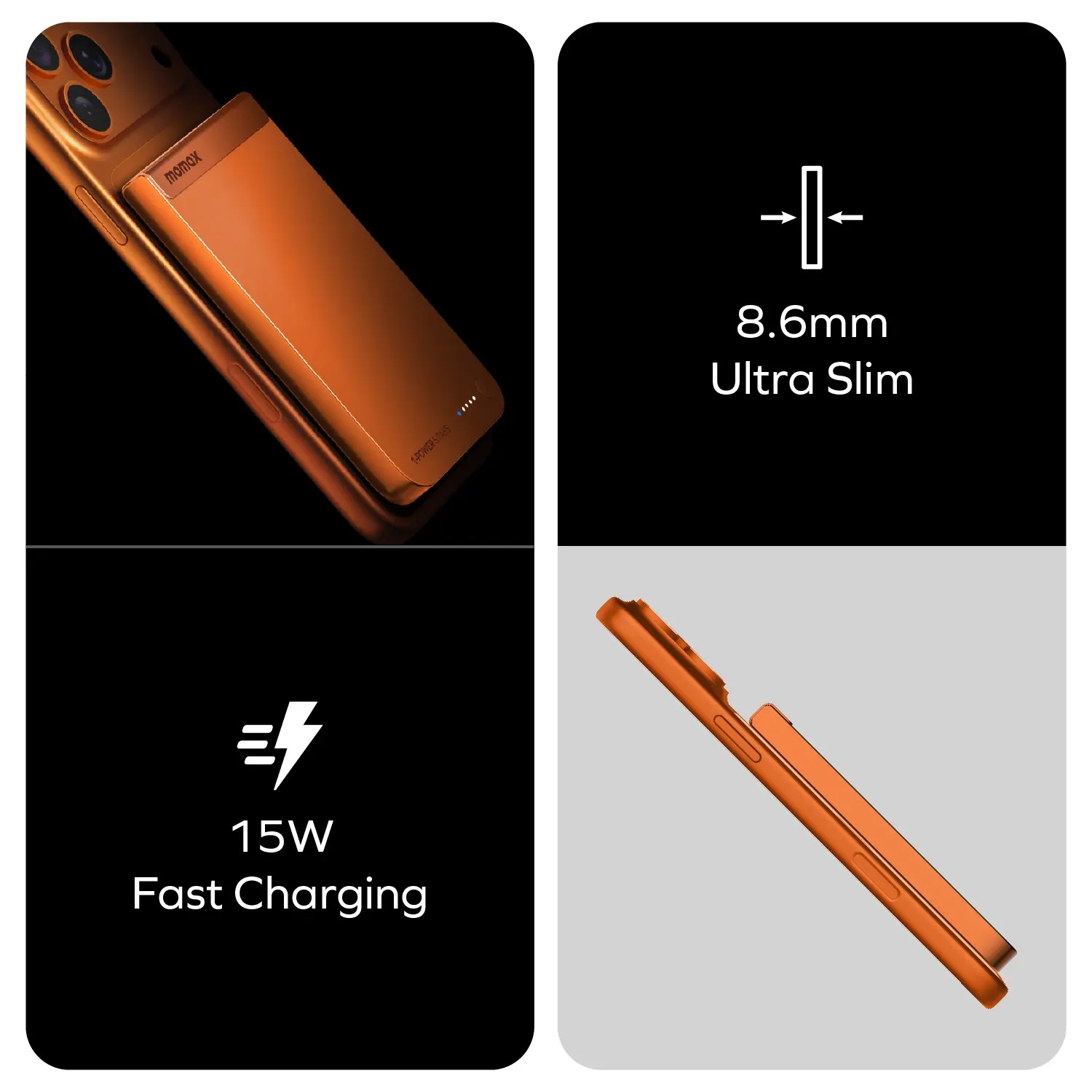 Повербанк с беспроводной зарядкой MOMAX 1-Power S.Pass Qi2 20W 5000mAh Solar Orange (IP161Q2M)