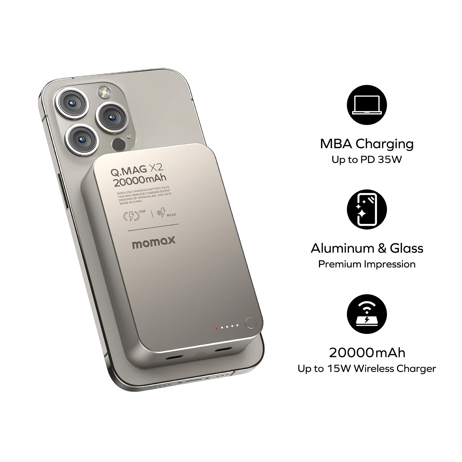 Повербанк MagSafe MOMAX Q.Mag X2 35W 20000mAh Titanium (IP133E)