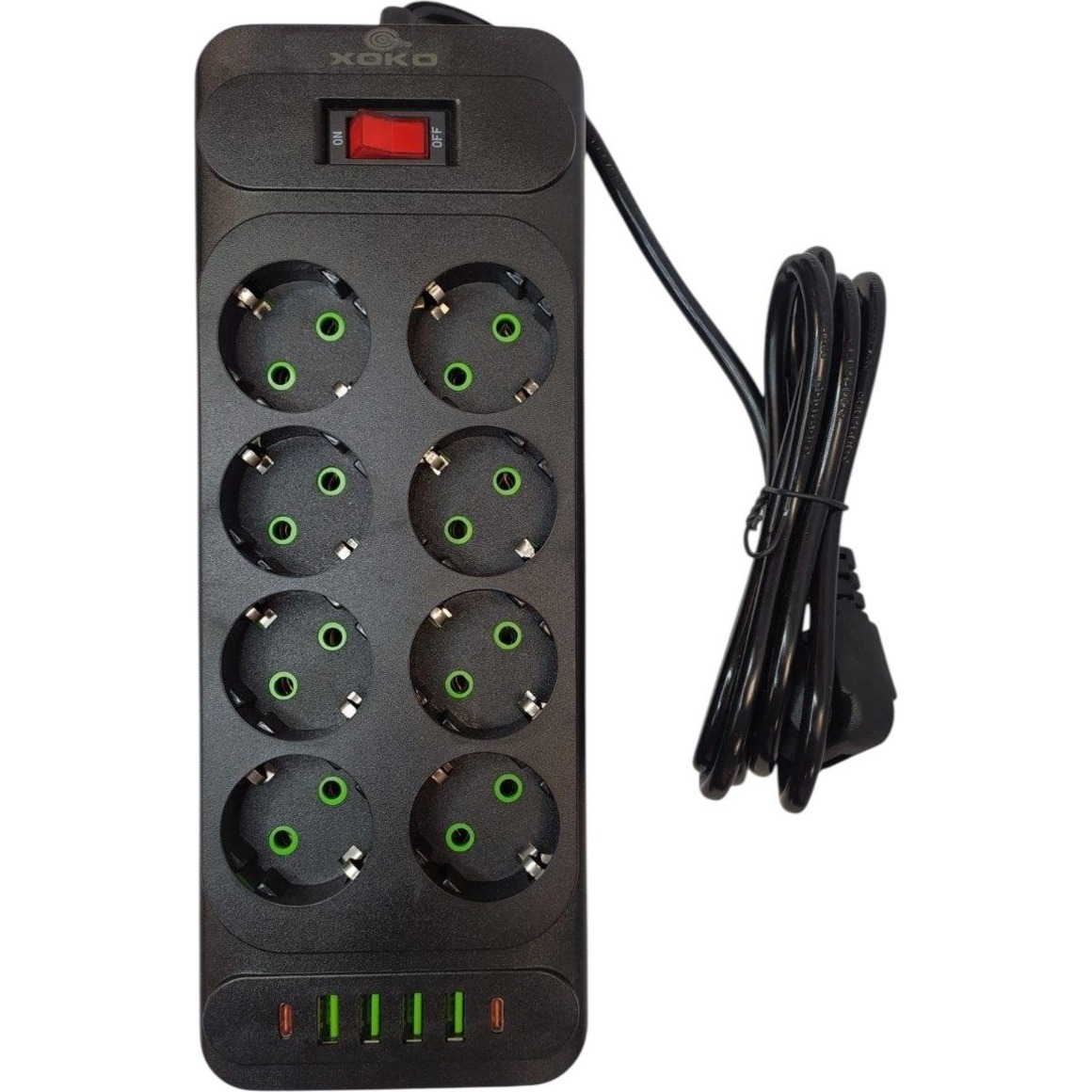 Мережевий фільтр XOKO SP-8-4-2 (F34U) Black, 8 розеток, 2xUSB-C, 4xUSB, 2м