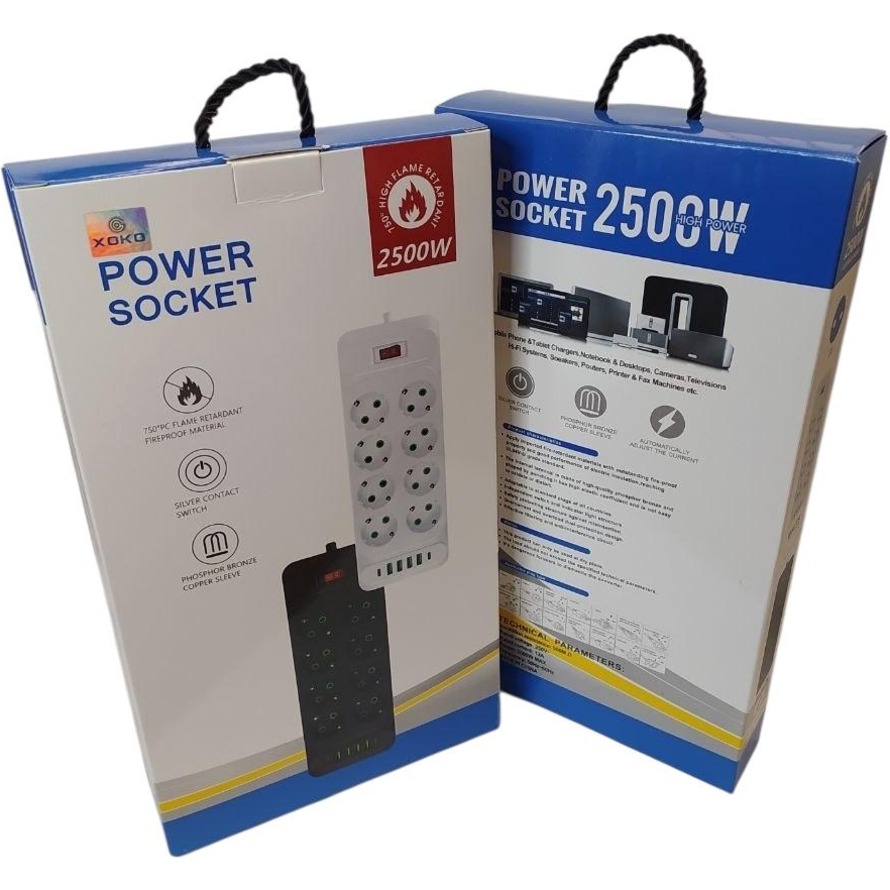 Мережевий фільтр XOKO SP-8-4-2 (F34U) Black, 8 розеток, 2xUSB-C, 4xUSB, 2м