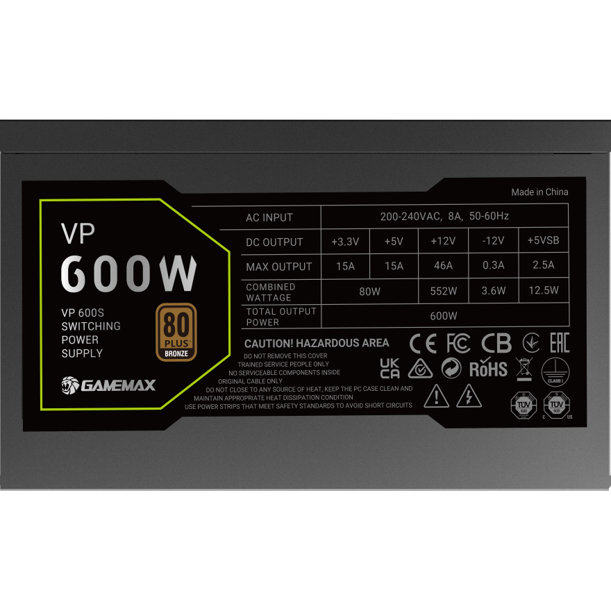 Блок живлення 600W GAMEMAX VP 600S Black