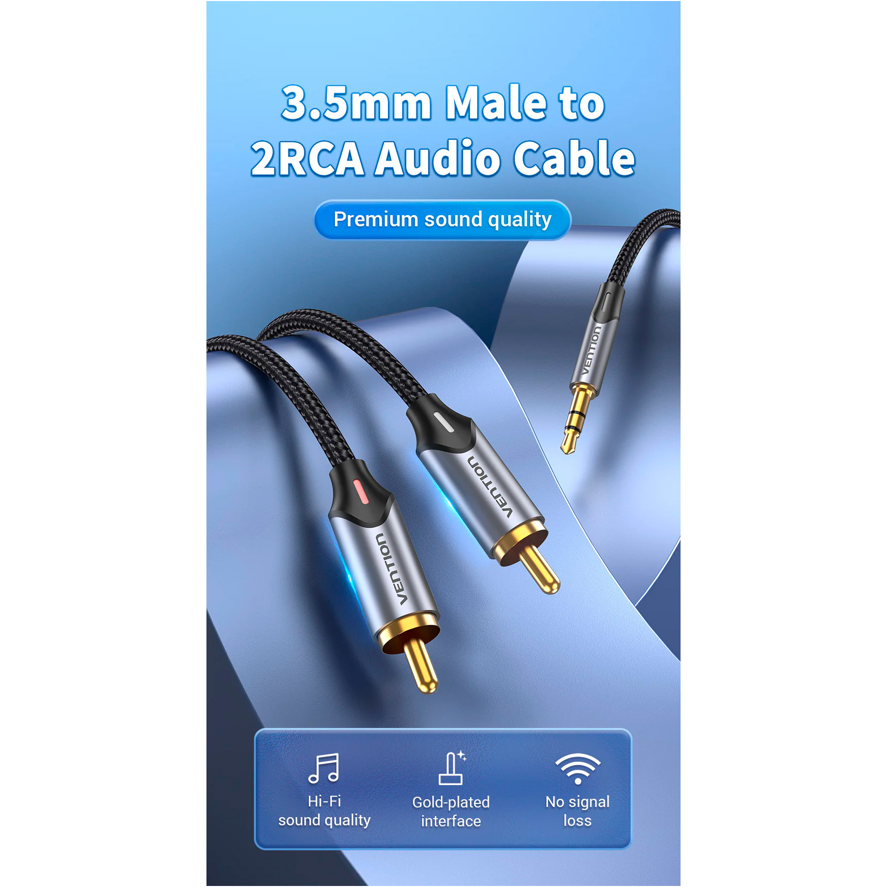 Кабель VENTION mini-jack 3.5 mm (M) - 2RCA (M) 0.5м Black (BCNBD)
