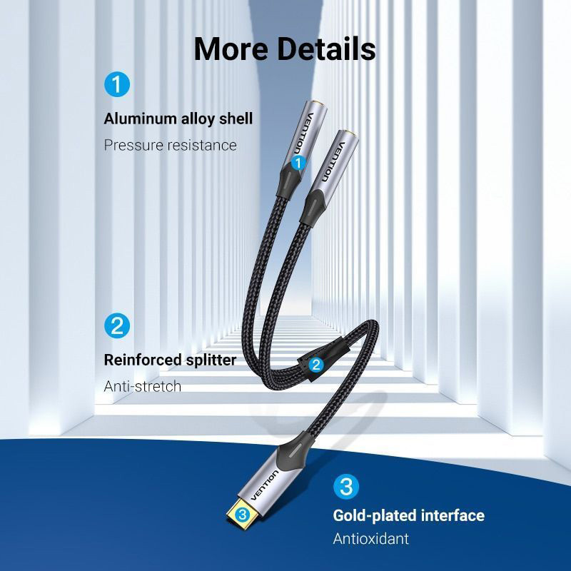 Кабель VENTION USB-C - 2xmini-jack 3.5 mm (F) 0.3м Black (BGNHY)