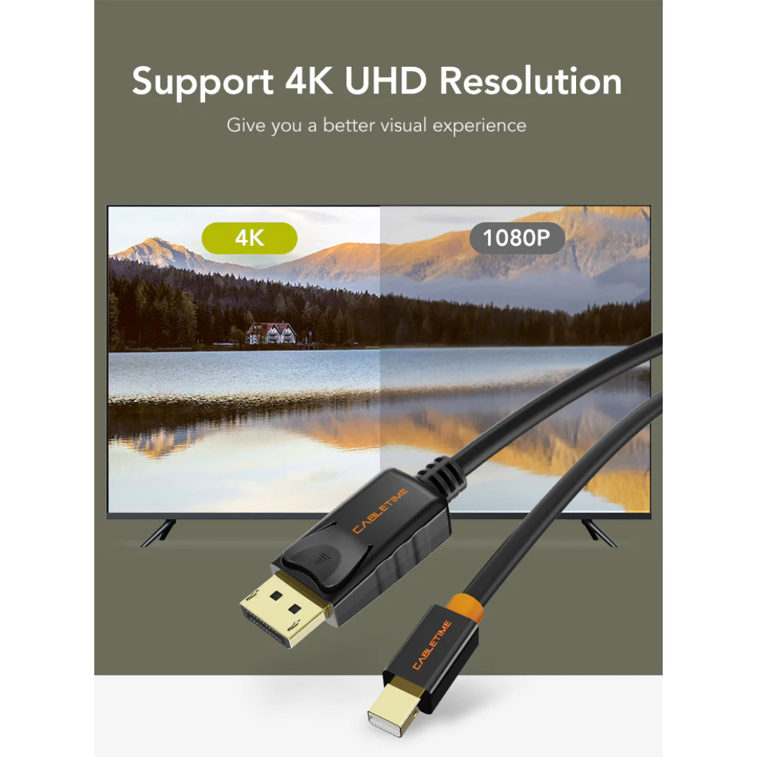 Кабель CABLETIME 4K@60Hz Mini DisplayPort - DisplayPort 2м Black (CD49L)