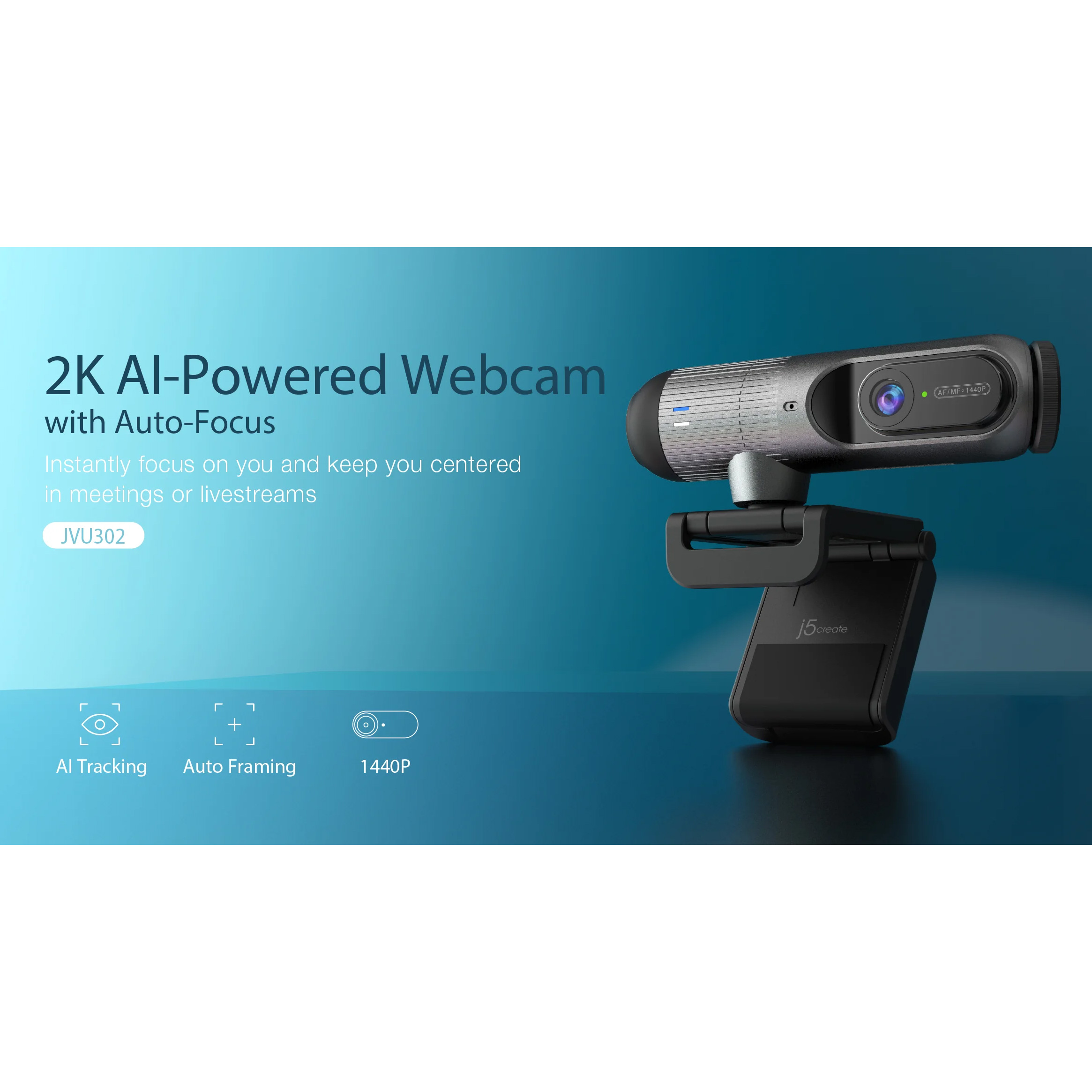 Веб-камера J5CREATE 2K AI-Powered Webcam with Auto-Focus (JVU302-N)
