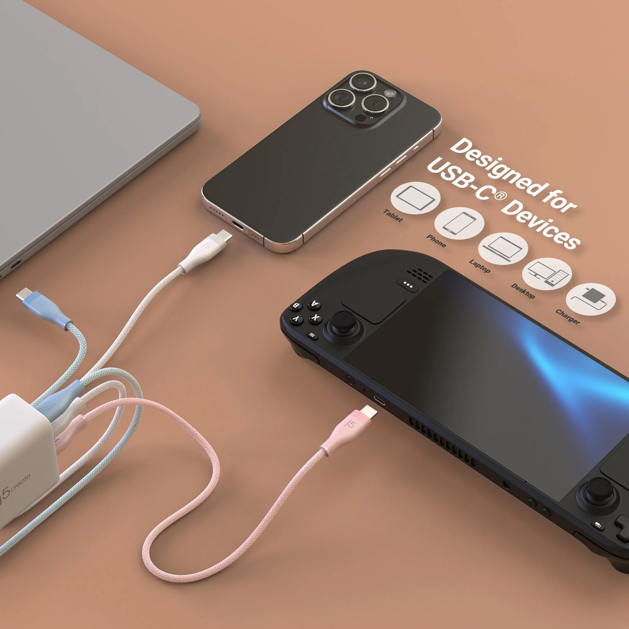 Кабель J5CREATE USB-C 60W Liquid Silicone Fast Charging Cable 1.8м White (JUCX18L18W-N)