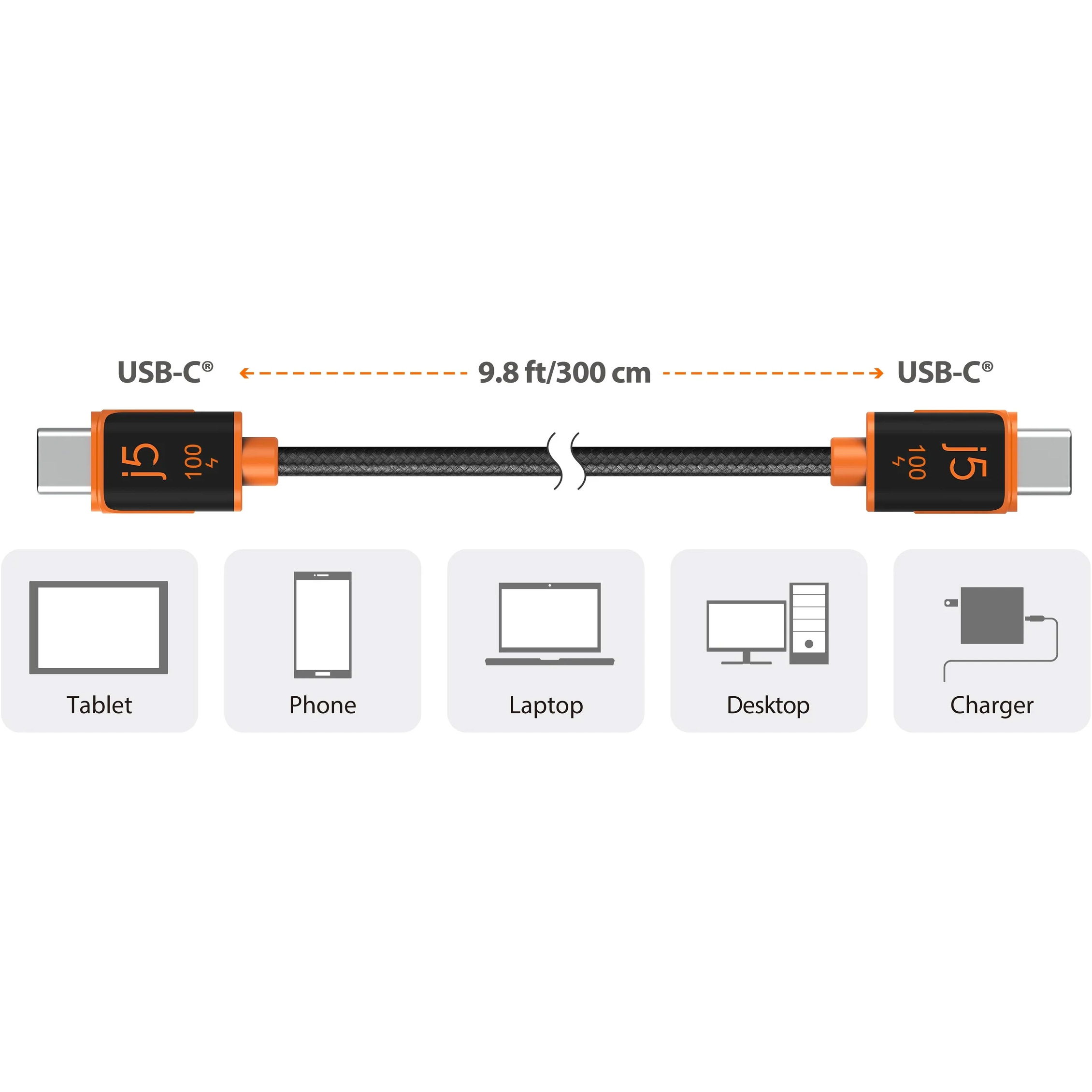 Кабель J5CREATE USB-C 100W Sync & Charge Cable 3м (JUCX25L30-N)
