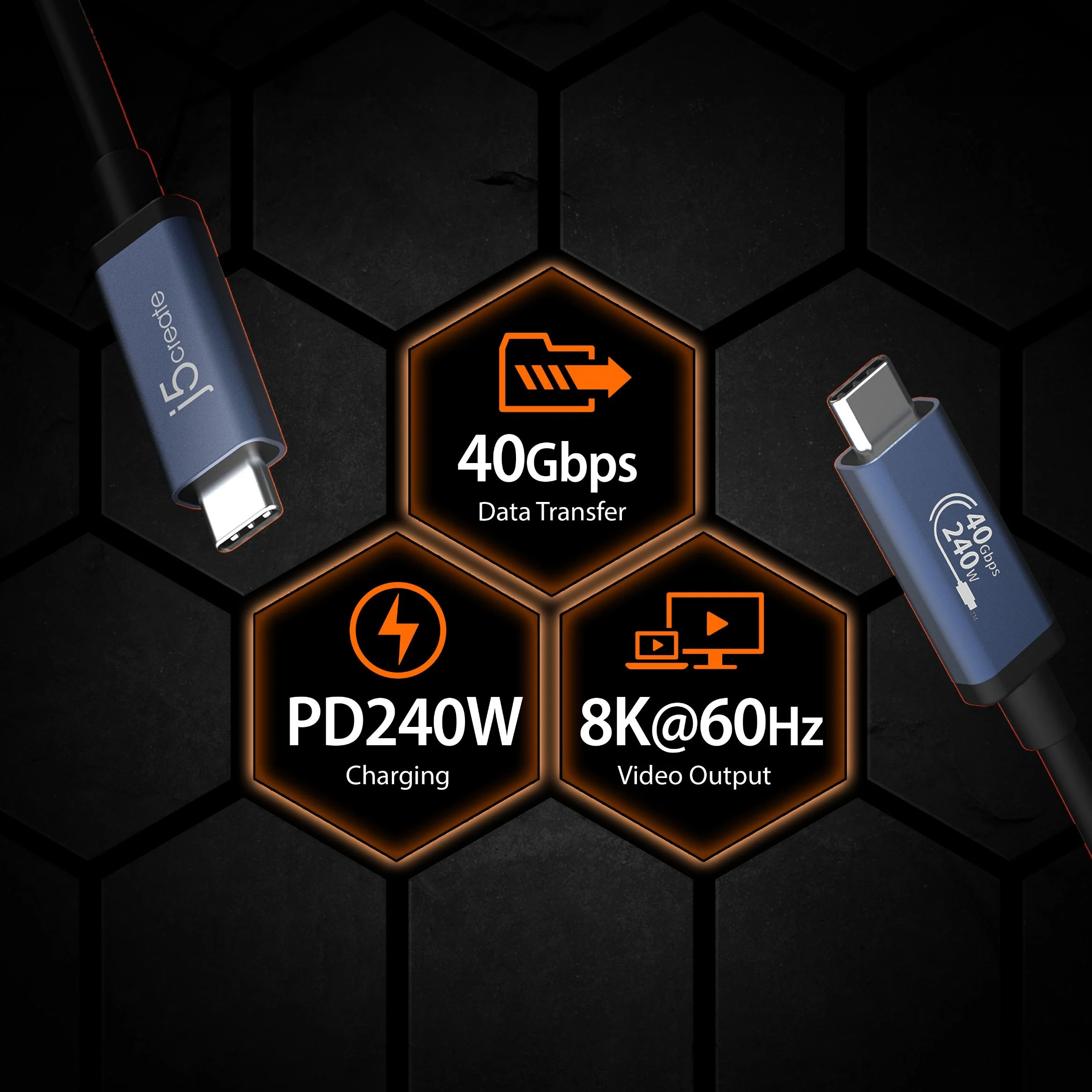 Кабель J5CREATE USB4 40Gbps 240W 0.8м (JUC29L08-N)