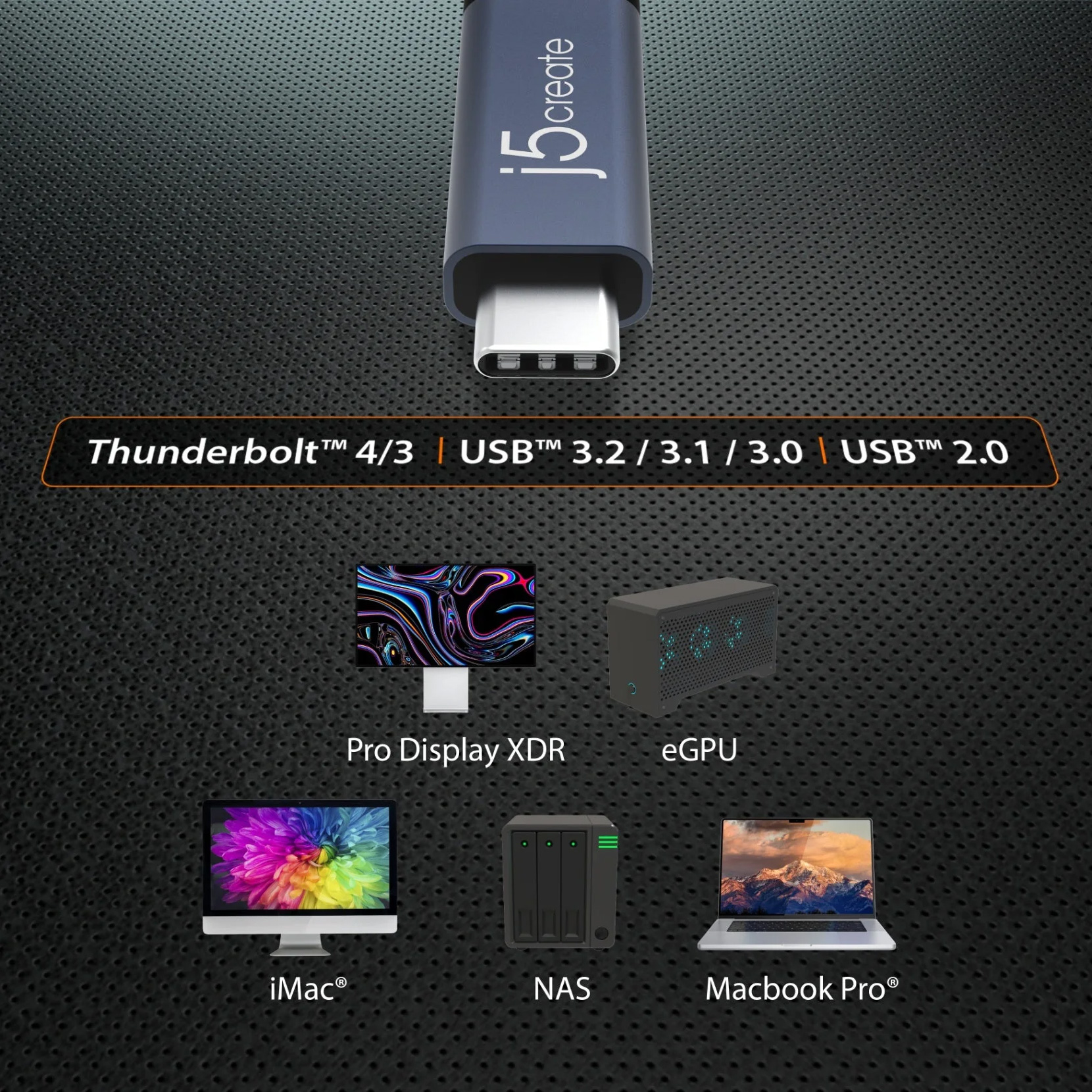 Кабель J5CREATE USB4 40Gbps 240W 0.8м (JUC29L08-N)