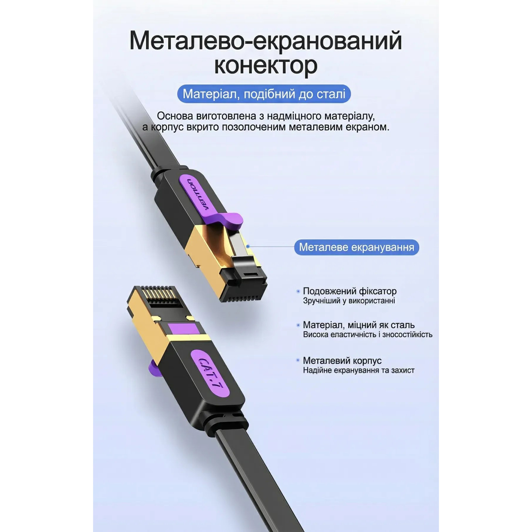 Патч-корд плоский VENTION U/FTP Cat.7 CU 15м Black (ICABN)