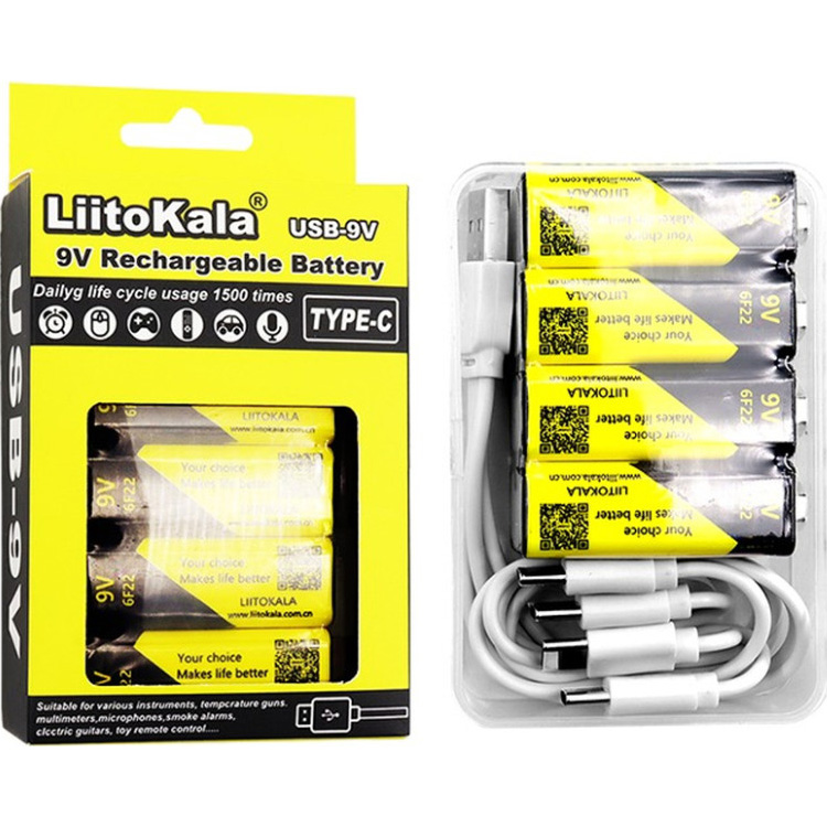 Батарейка LIITOKALA Li-Ion «Крона», USB-C заряджання 4шт/уп (LII-USB-9V4IN1)