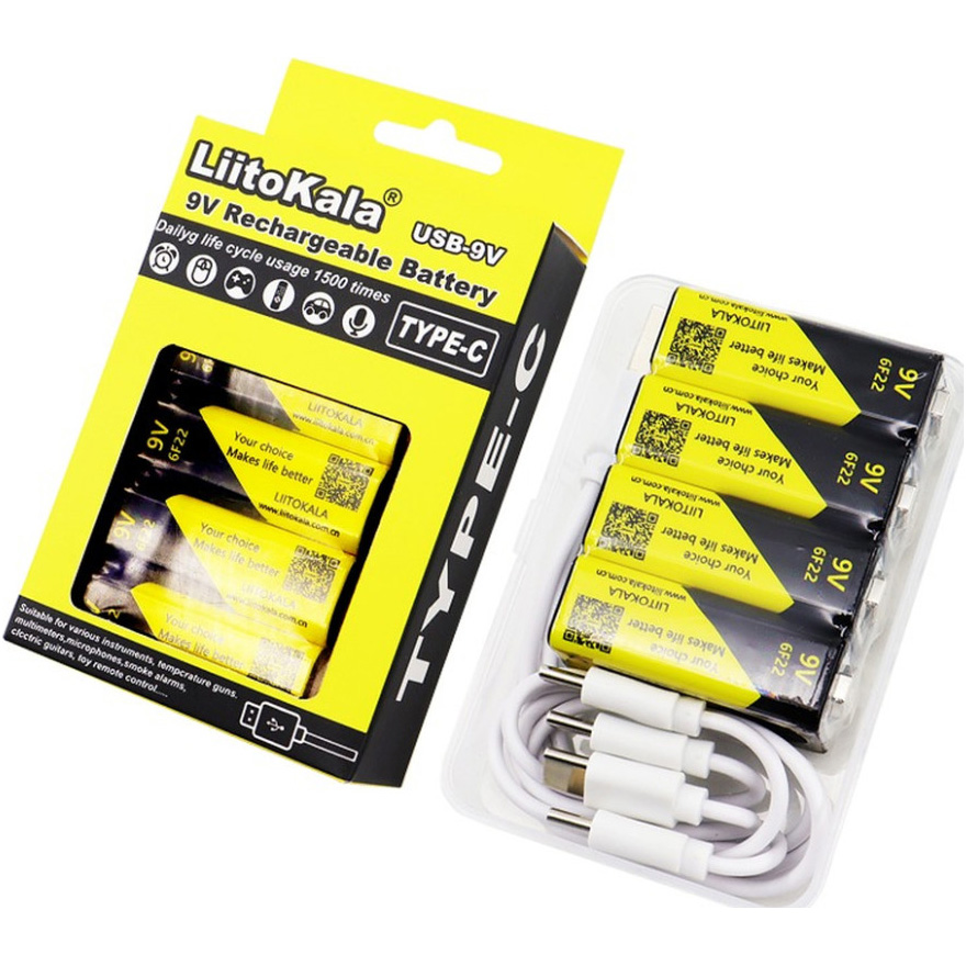 Батарейка LIITOKALA Li-Ion «Крона», USB-C заряджання 4шт/уп (LII-USB-9V4IN1)