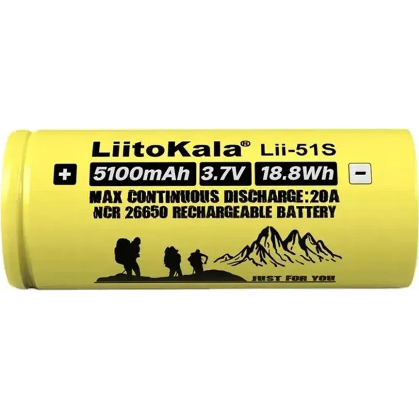 Аккумулятор LIITOKALA Li-Ion 26650 5100mAh 3.7V TipTop (LII-51S-PCB)
