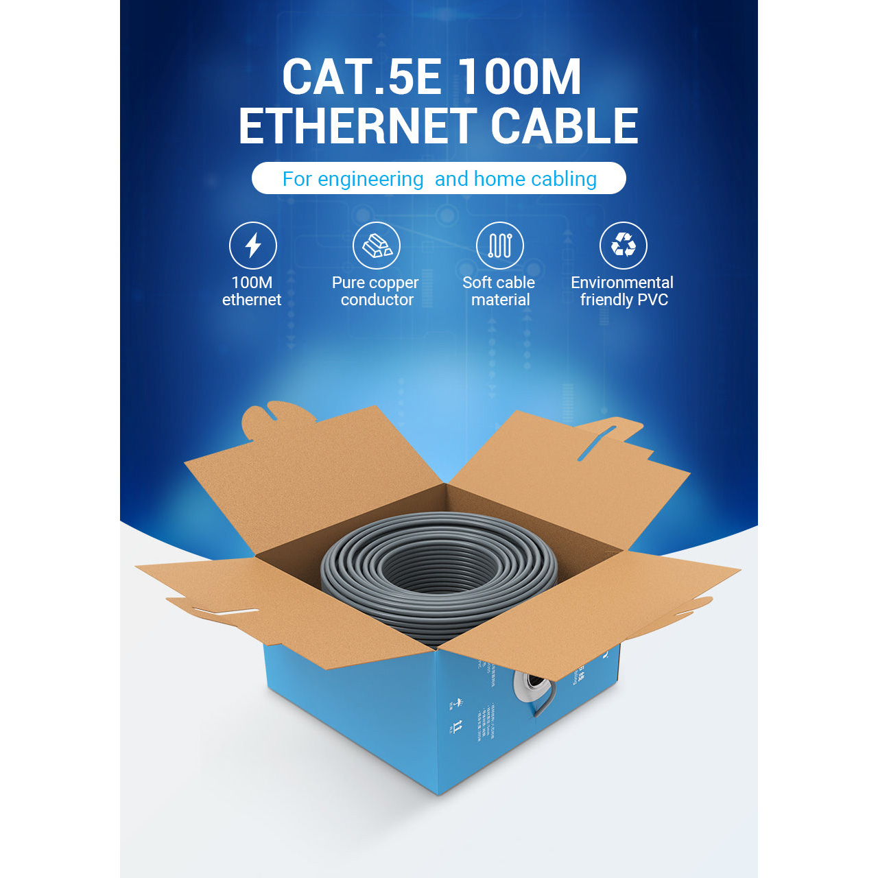 Кабель мережевий VENTION UTP Cat.5e 4x2x0.50 CU Blue 305м