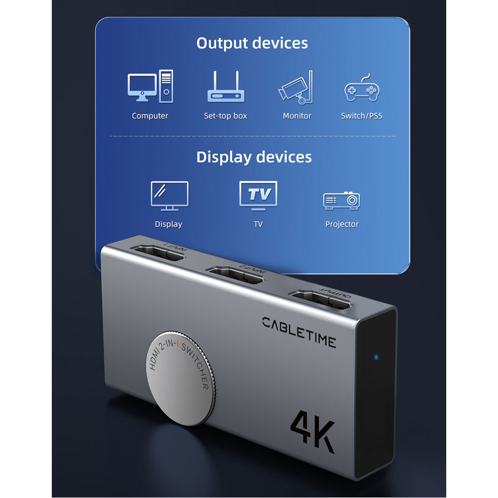 HDMI світч 2 to 1 CABLETIME Bi-Directional 4K 60Hz HDMI 2.0 Switch (CP33G)