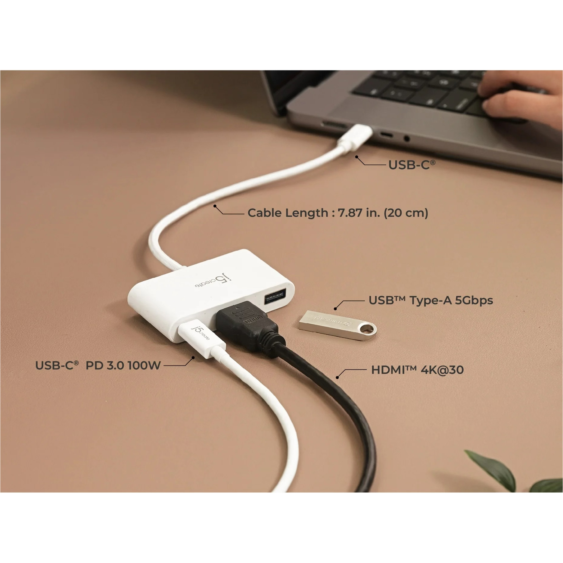 Порт-репликатор J5CREATE USB-C to HDMI & USB 3.0 with Power Delivery Fresh Cyan (JCA379EC-N)