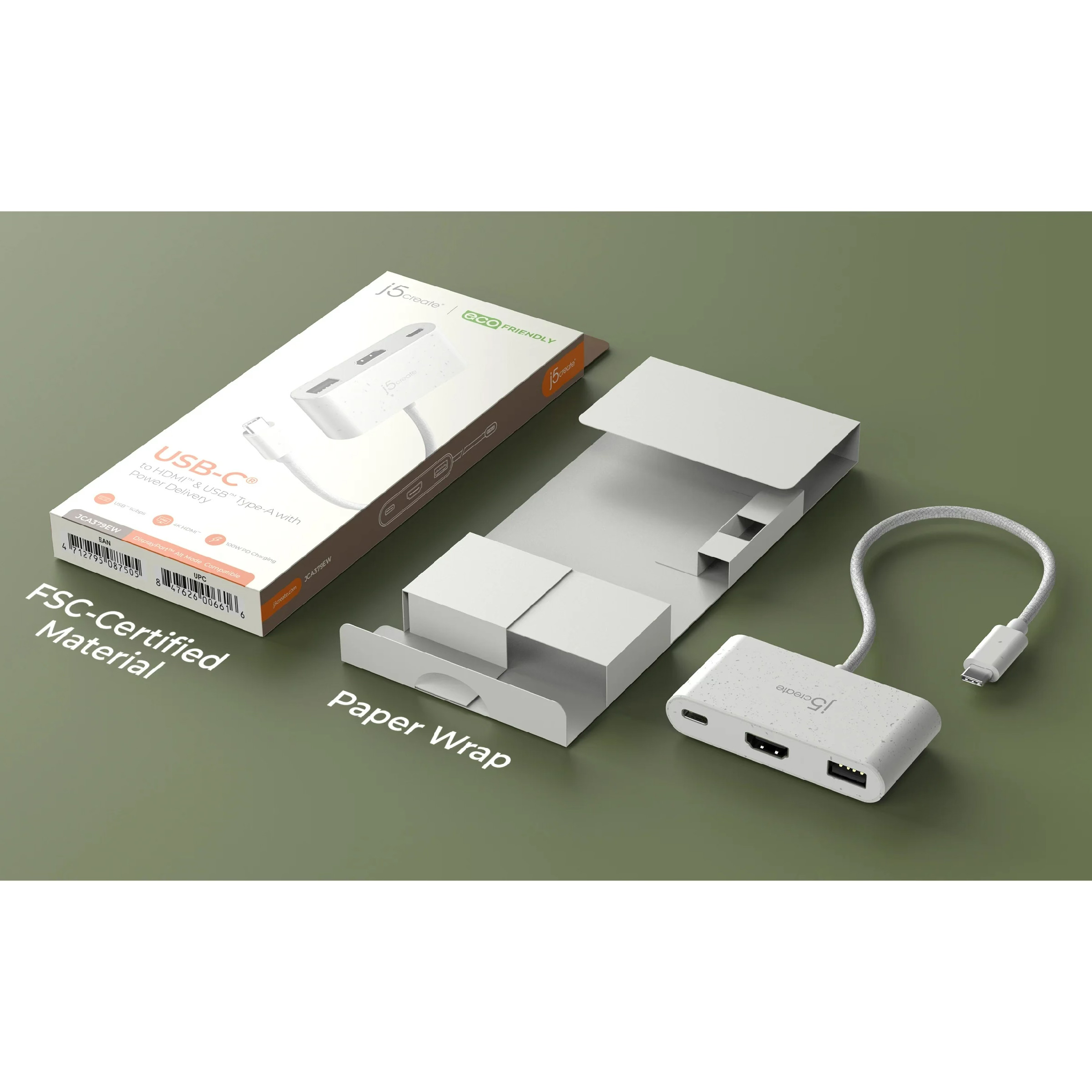 Порт-реплікатор J5CREATE USB-C to HDMI & USB 3.0 with Power Delivery Natural White (JCA379EW-N)