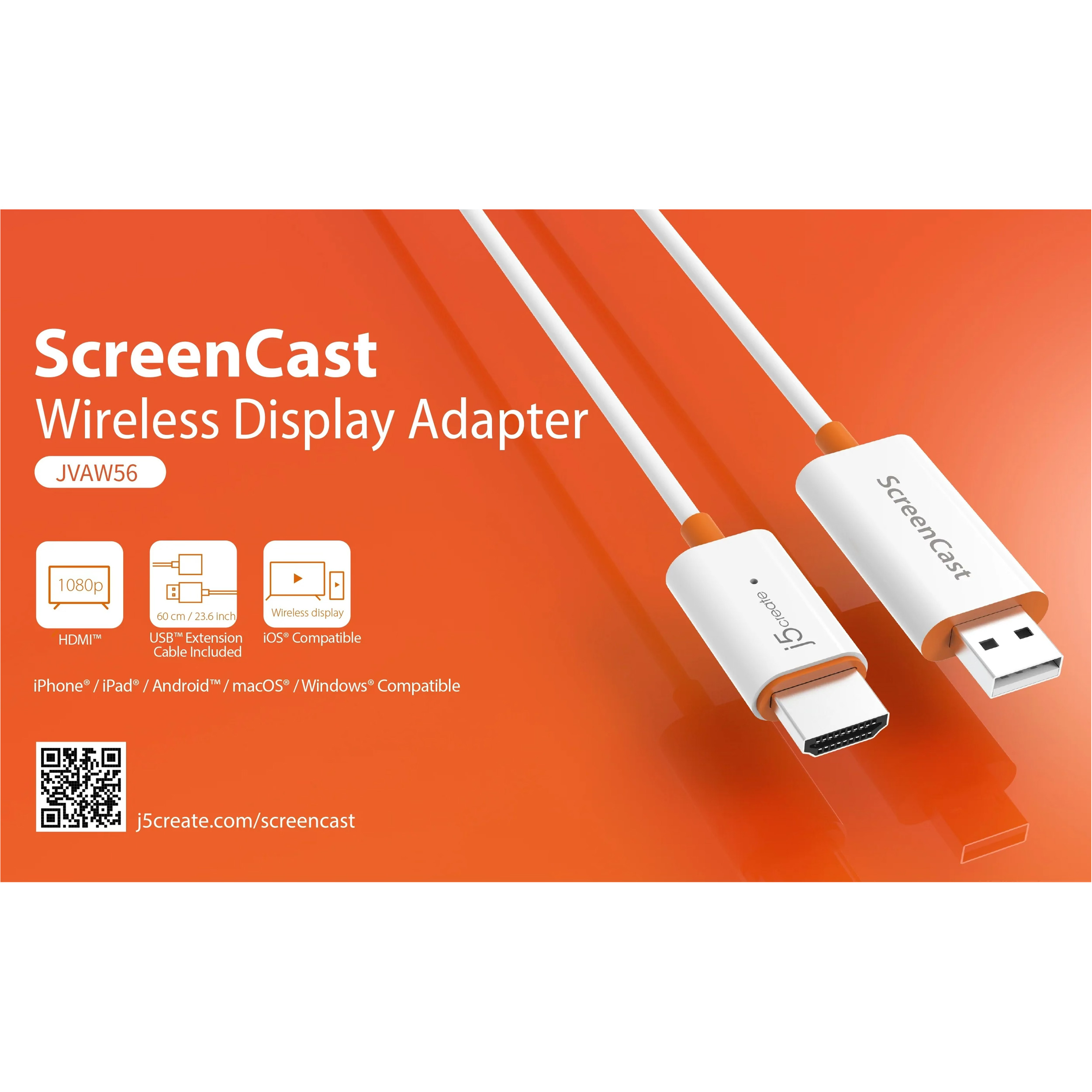 Адаптер J5CREATE ScreenCast Wireless Display Adapter USB - HDMI v1.3 60м White (JVAW56-N)