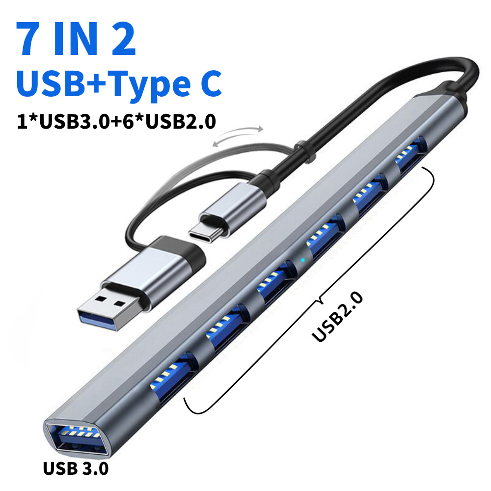 USB-хаб DYNAMODE 7-in-1 USB-C/A to 1xUSB3.0, 6xUSB2.0
