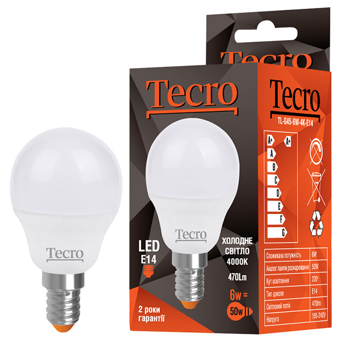 Лампочка LED TECRO TL G45 E14 6W 4000K 220V (TL-G45-6W-4K-E14)