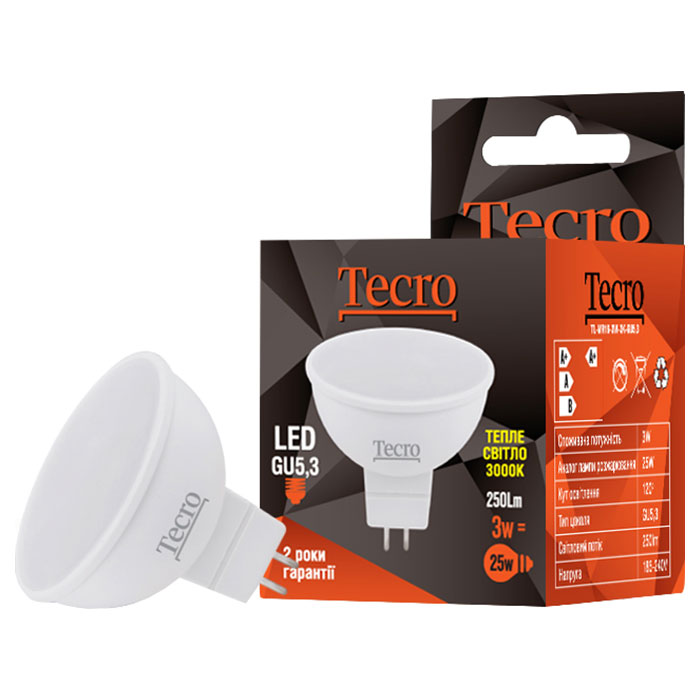 Лампочка LED TECRO TL MR16 GU5.3 3W 3000K 220V (TL-MR16-3W-3K-GU5.3)
