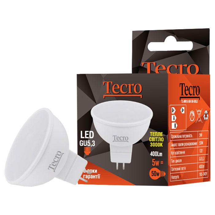 Лампочка LED TECRO TL MR16 GU5.3 5W 3000K 220V (TL-MR16-5W-3K-GU5.3)