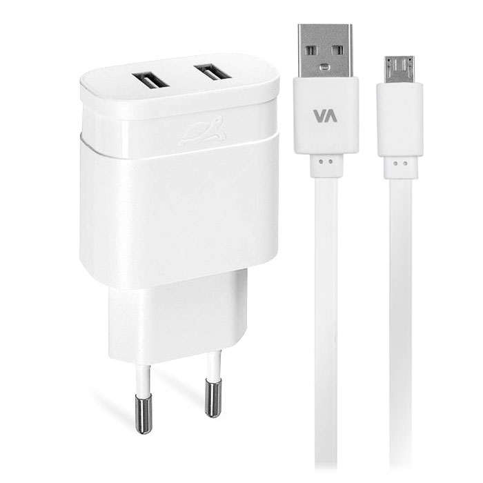 Зарядное устройство RIVACASE Rivapower VA4123 WD1 2xUSB-A, 3.4A White w/Micro-USB cable