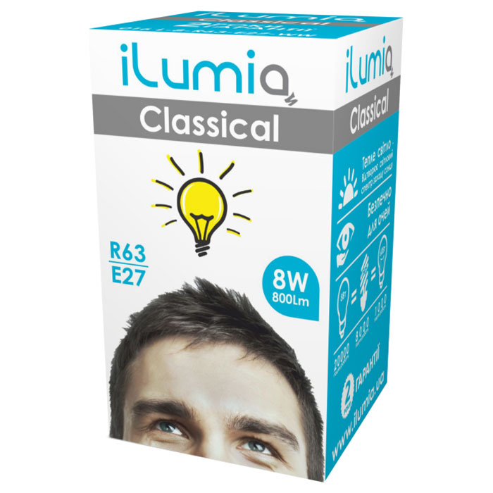 Лампочка LED ILUMIA Classical R63 E27 8W 3000K 220V (016 L-8-R63-E27-WW)