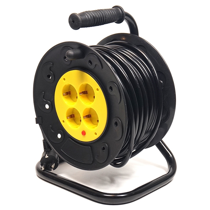 Подовжувач на котушці POWERPLANT JY-2002 Black, 4 розетки, 15м (PPRA10M150S4)