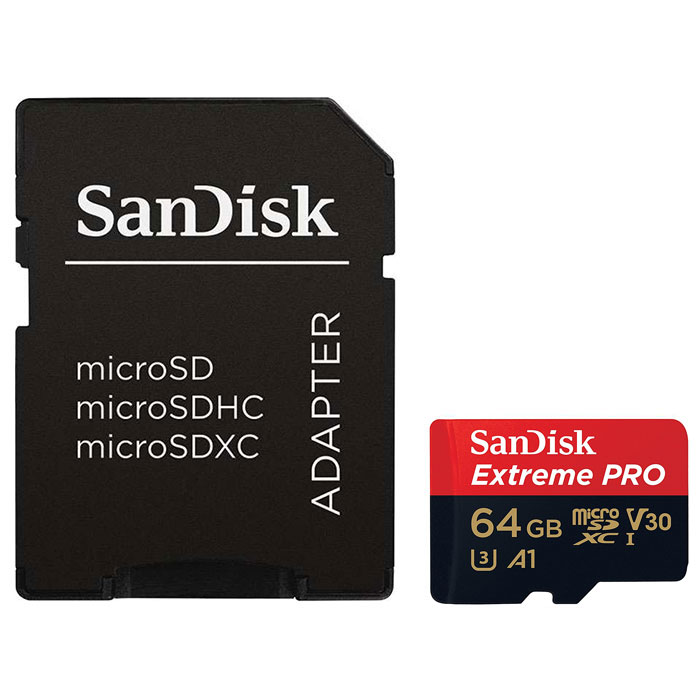 Карта памяти SANDISK microSDXC Extreme Pro 64GB UHS-I U3 Class 10 + SD-adapter (SDSQXCG-064G-GN6MA)