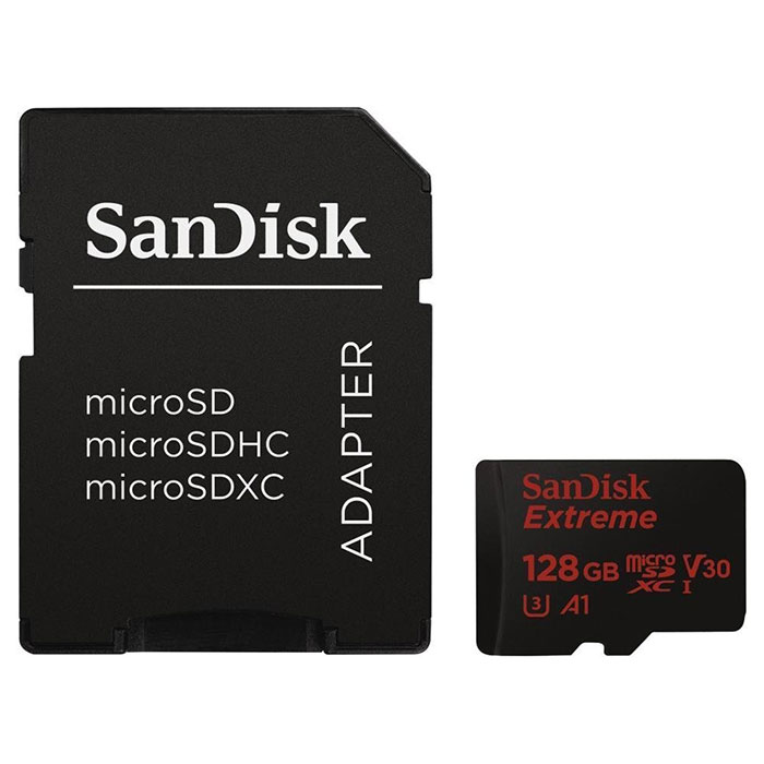 Карта памяти SANDISK microSDXC Extreme 128GB UHS-I U3 V30 A1 Class 10 + SD-adapter (SDSQXAF-128G-GN6MA)
