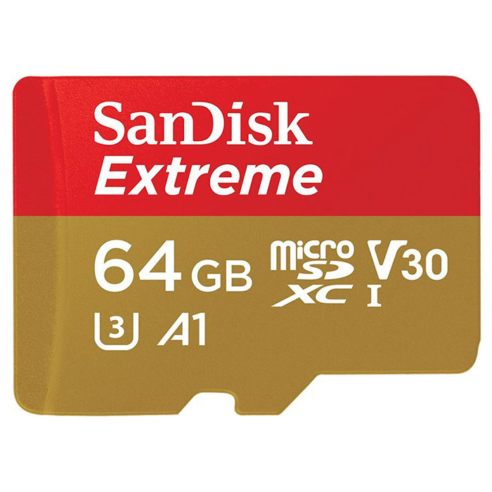 Карта пам'яті SANDISK microSDXC Extreme 64GB UHS-I U3 V30 A1 Class 10 + SD-adapter (SDSQXAF-064G-GN6AA)