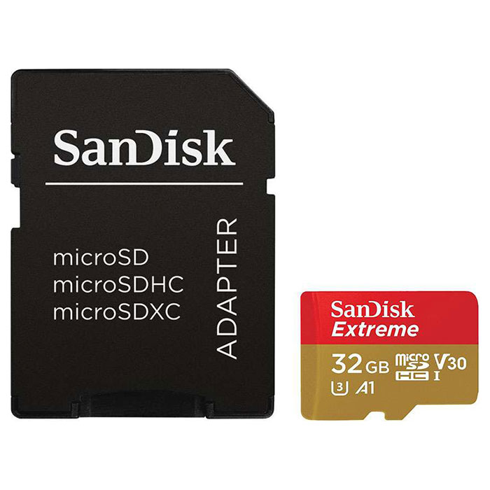 Карта памяти SANDISK microSDHC Extreme 32GB UHS-I U3 V30 A1 Class 10 + SD-adapter (SDSQXAF-032G-GN6AA)