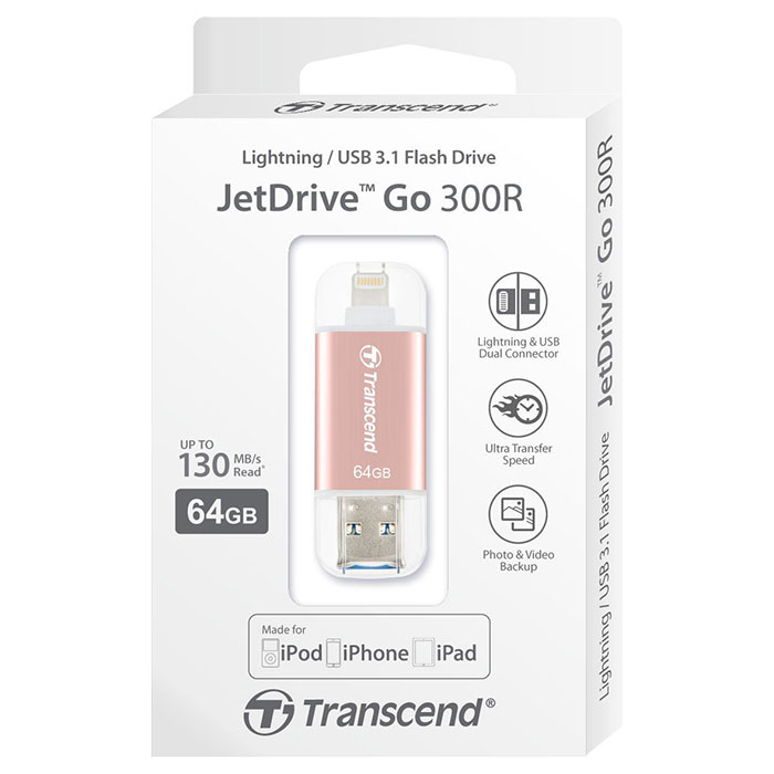 Флэшка TRANSCEND JetDrive Go 300 64GB Rose Gold (TS64GJDG300R)