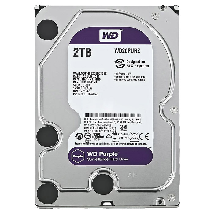 Жорсткий диск 3.5" WD Purple 2TB SATA/64MB (WD20PURZ)
