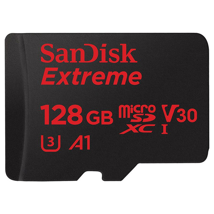 Карта памяти SANDISK microSDXC Extreme Action 128GB UHS-I U3 V30 A1 Class 10 + SD-adapter (SDSQXAF-128G-GN6AA)